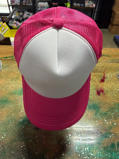 Deep Pink Bill/Back and White Front - Trucker
