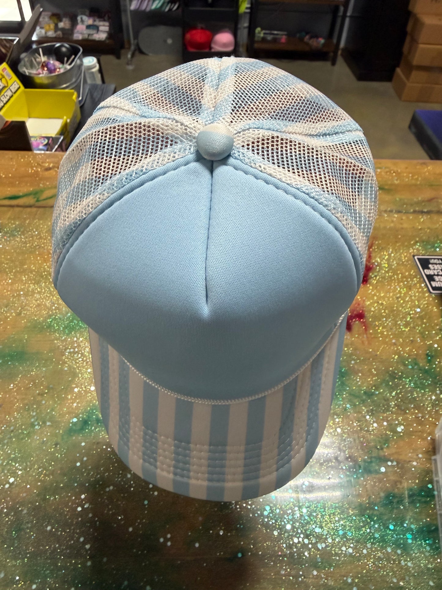 Light Blue Stripe Bill and Back with Light Blue Front - Trucker