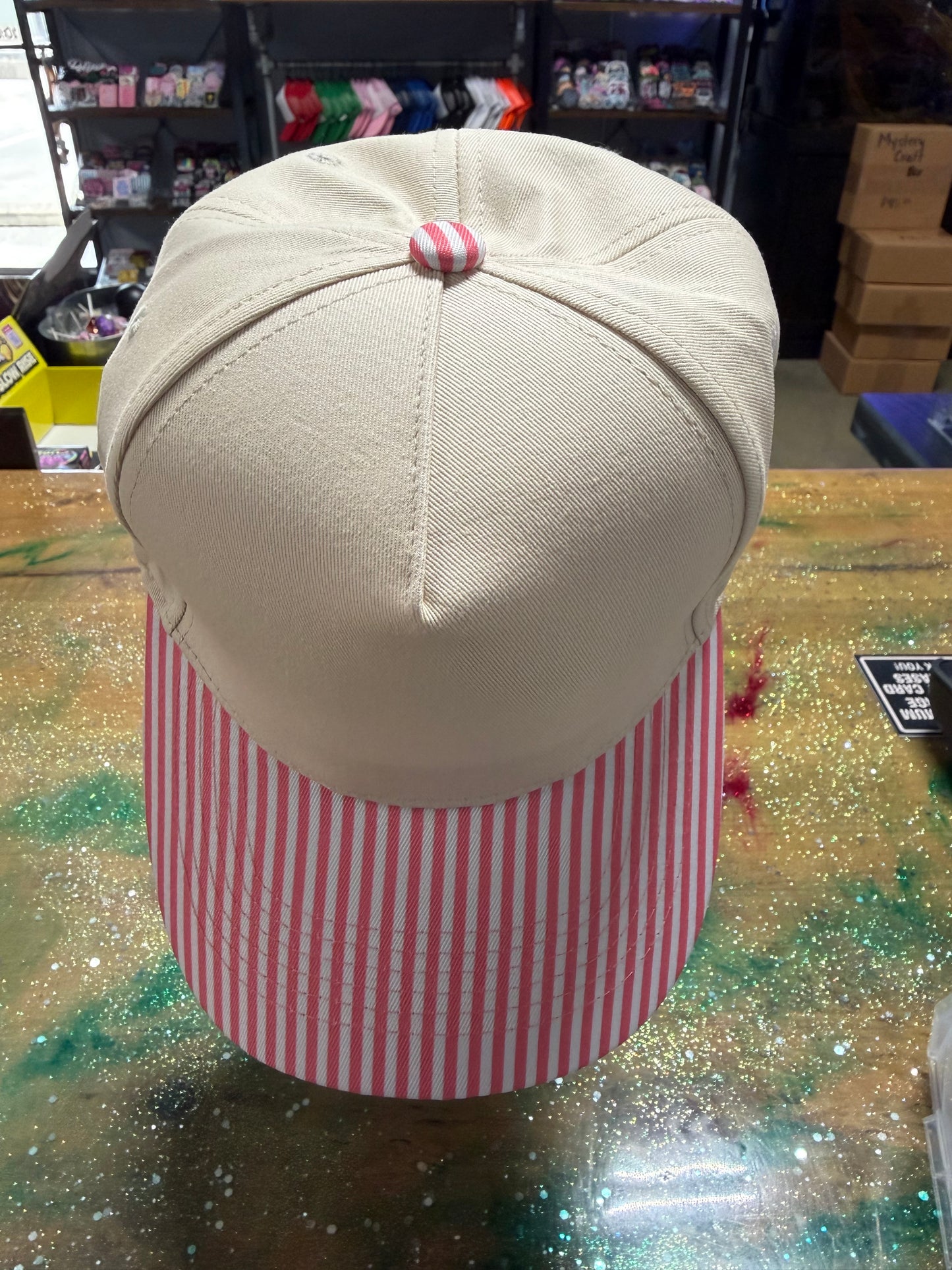 Pink Strip Bill with Canvas Front and Back  - Trucker