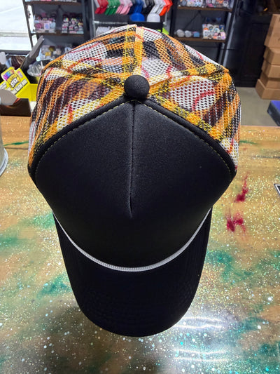 Black Bill and Front with Yellow/Black Stripe/Baseball Back  - Trucker