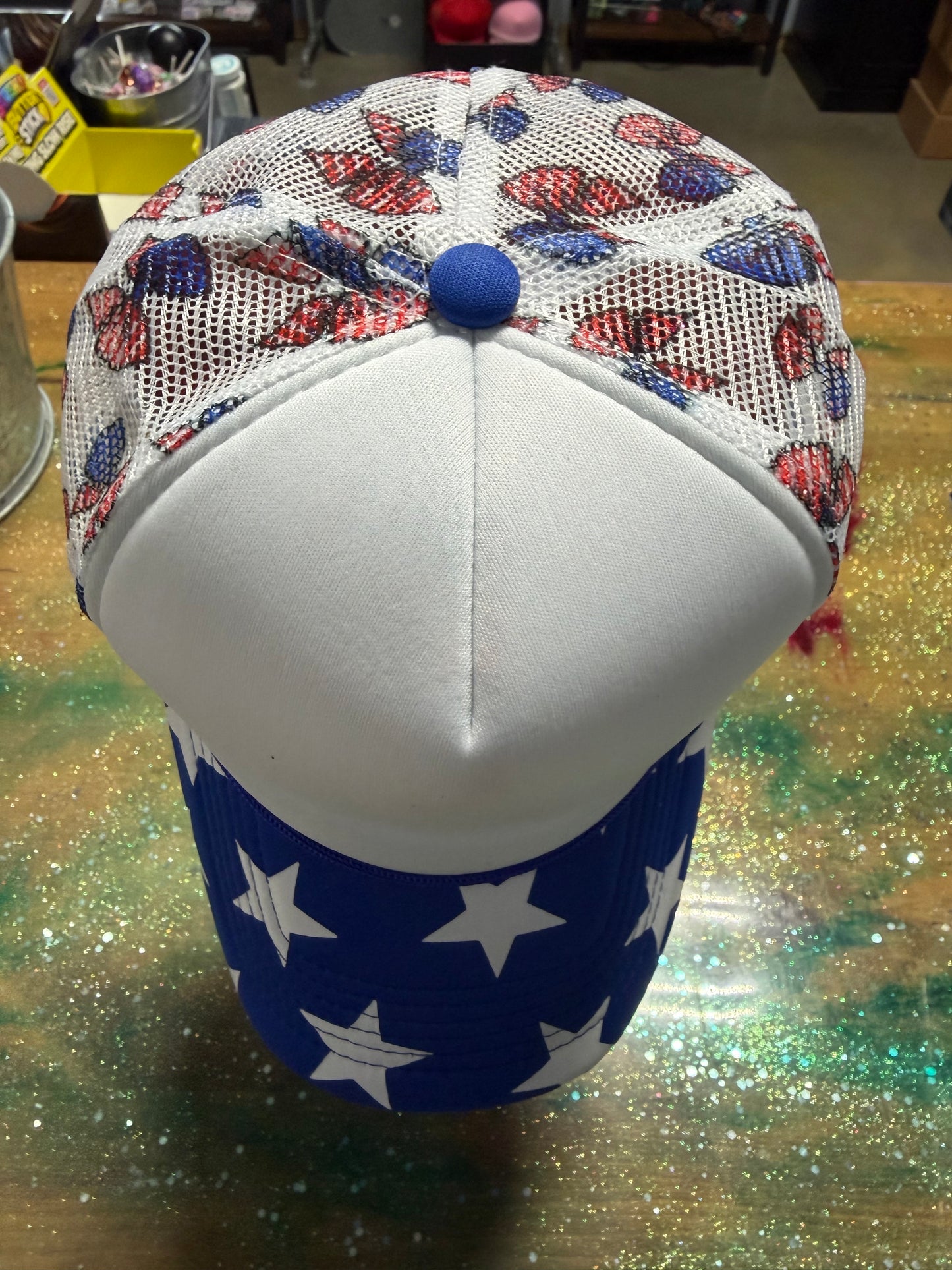 Royal Blue Bill with Stars and American Flag Bow Back  - Trucker