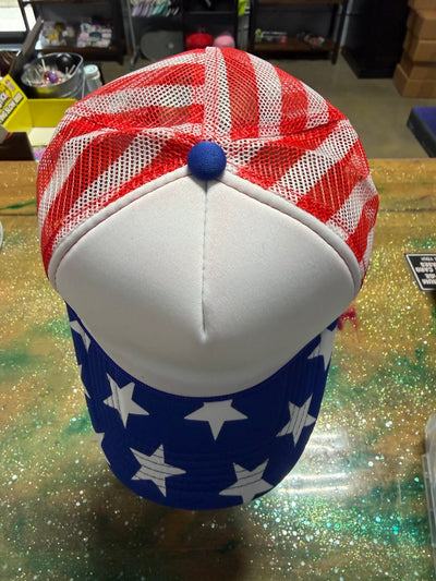 Royal Blue with White Start Bill and Red/White Stripe Back  - Trucker