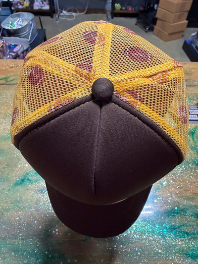 Brown Front and Bill with Footballs on Back - Trucker Hat