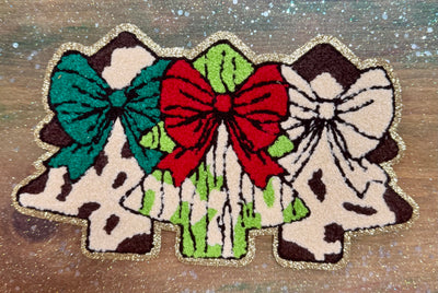 Western Christmas Trees with Bows - Sequins Iron On Patch