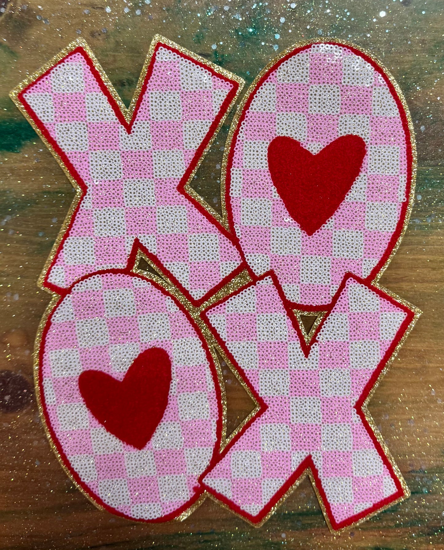 XOXO Pink Checkered - Iron On Patch