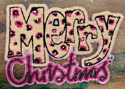 Merry Christmas Pink Leopard - Sequins Iron On Patch