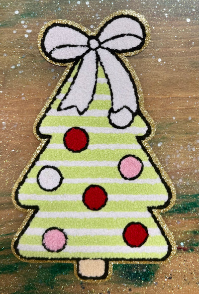 Green Stripe Christmas Tree with Spots - Sequins Iron On Patch