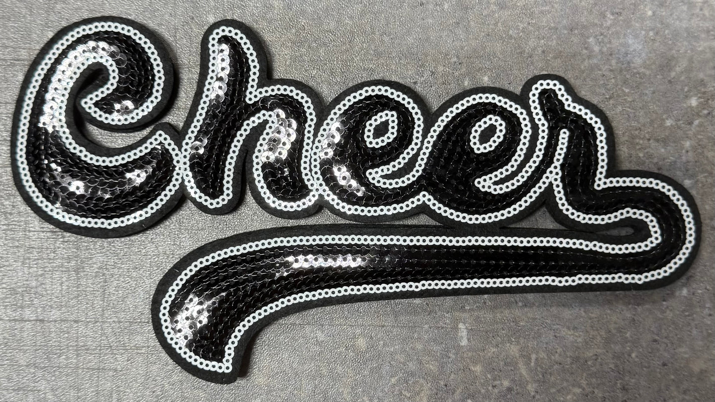 Cheer Black - Chenille/Sequins Iron On Patch