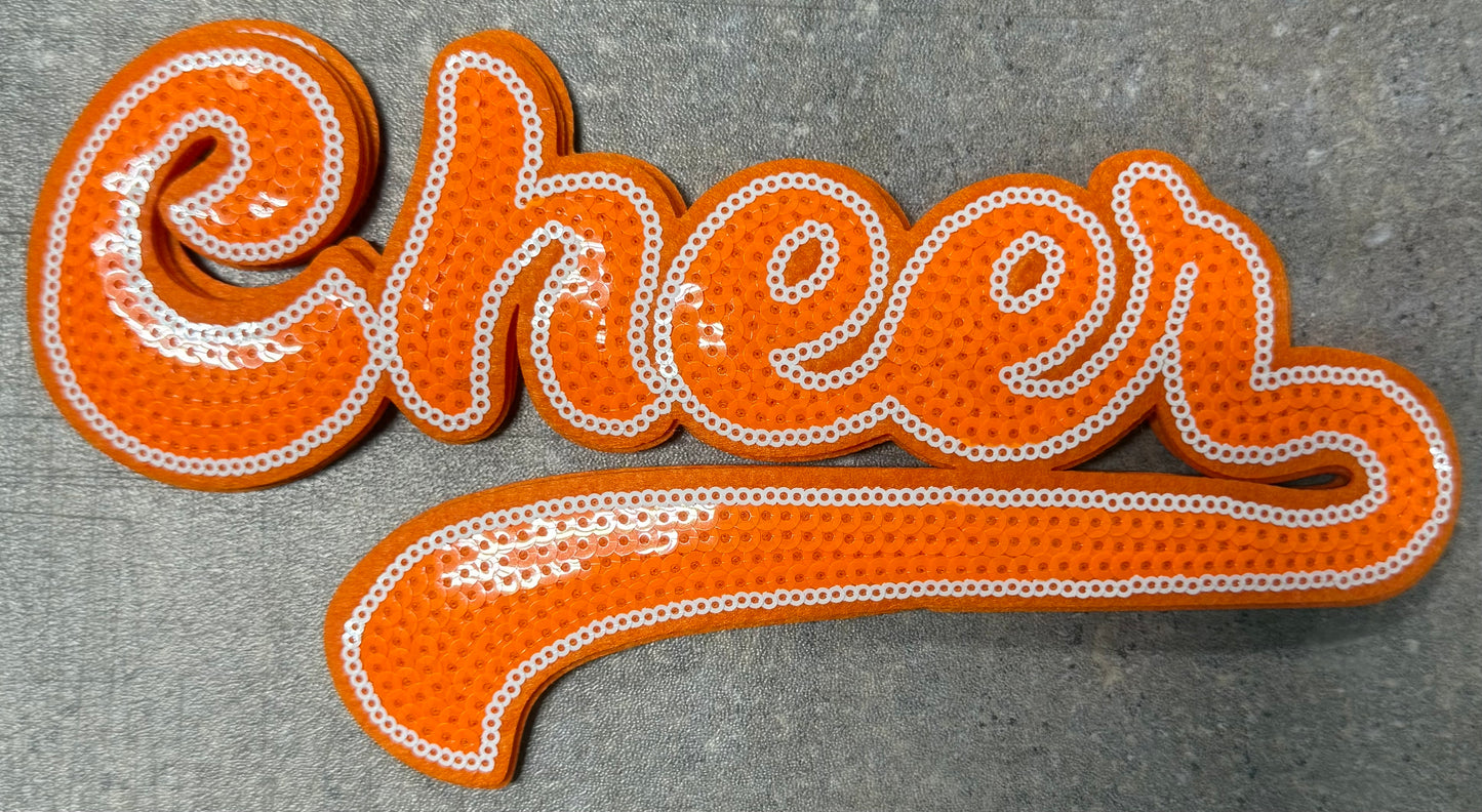Cheer Orange - Chenille/Sequins Iron On Patch