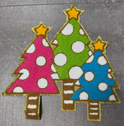 Three Christmas Trees with Dots - Chenille/Sequins Iron On Patch
