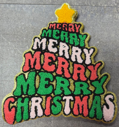 Merry Merry Merry Merry Merry Christmas Tree - Chenille/Sequins Iron On Patch