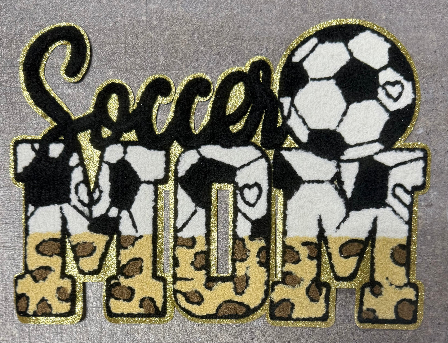 Soccer Mom Leopard - Chenille/Sequins Iron On Patch