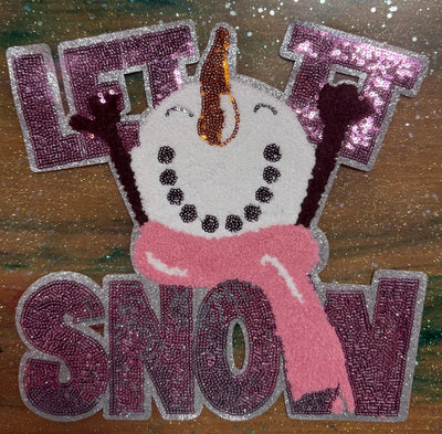Pink Let it Snow - Chenille/Sequins Iron On Patch