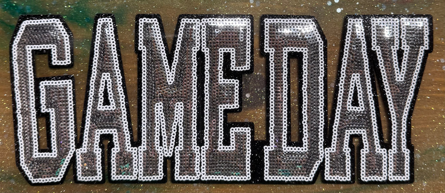 Silver Game Day - Chenille/Sequins Iron On Patch