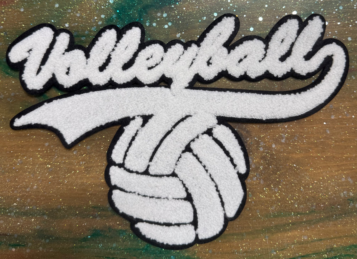Volleyball White - Chenille/Sequins Iron On Patch