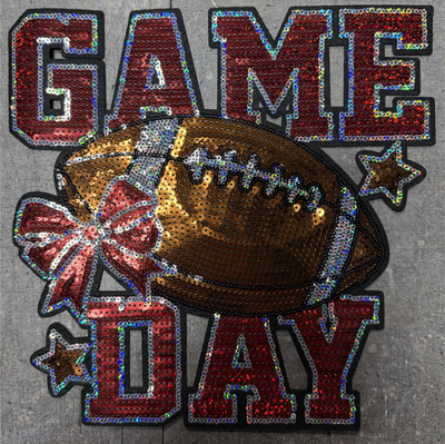 Game Day Football Sequins with Bow - Chenille/Sequins Iron On Patch