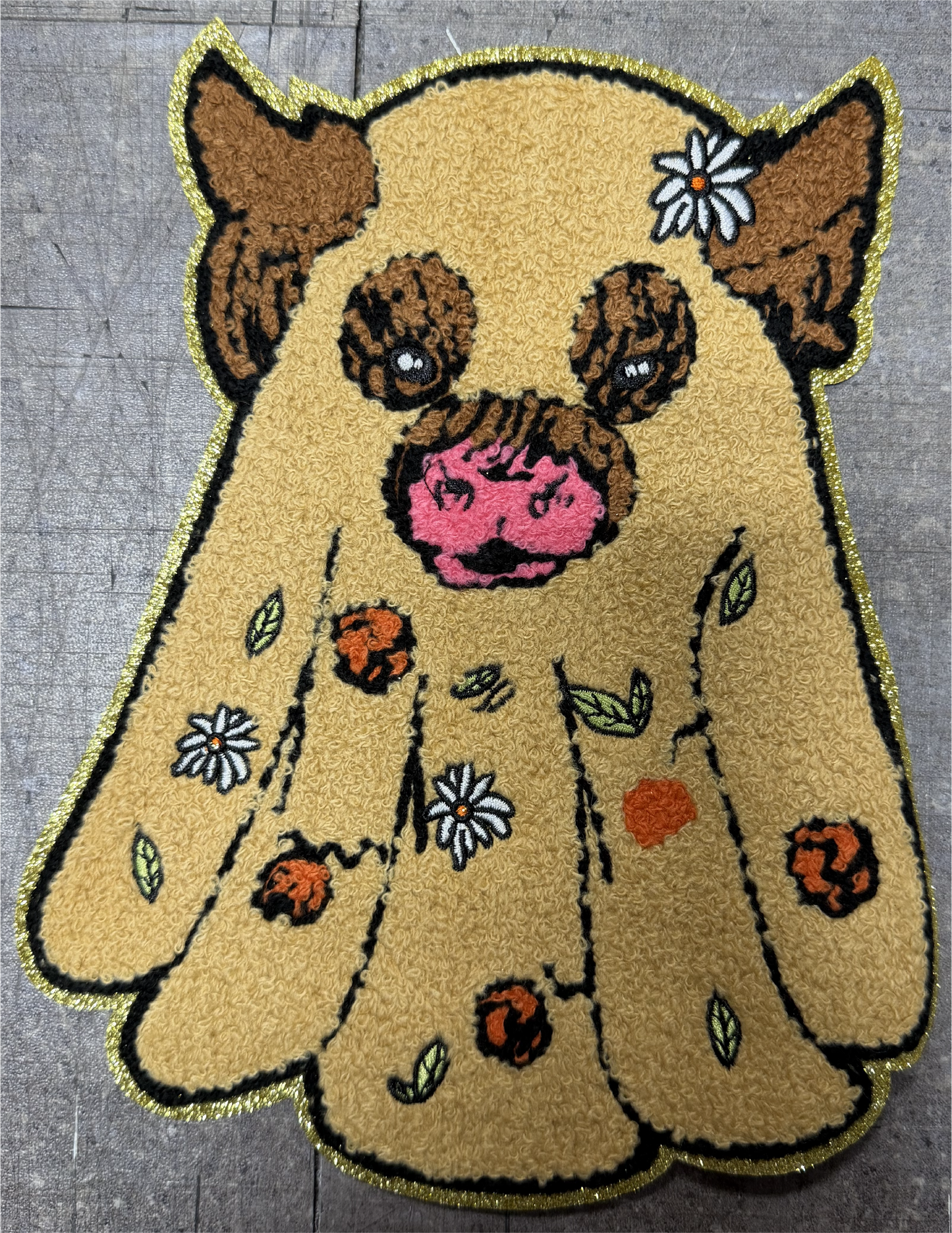 Ghost with Highland Cow - Chenille/Sequins Iron On Patch