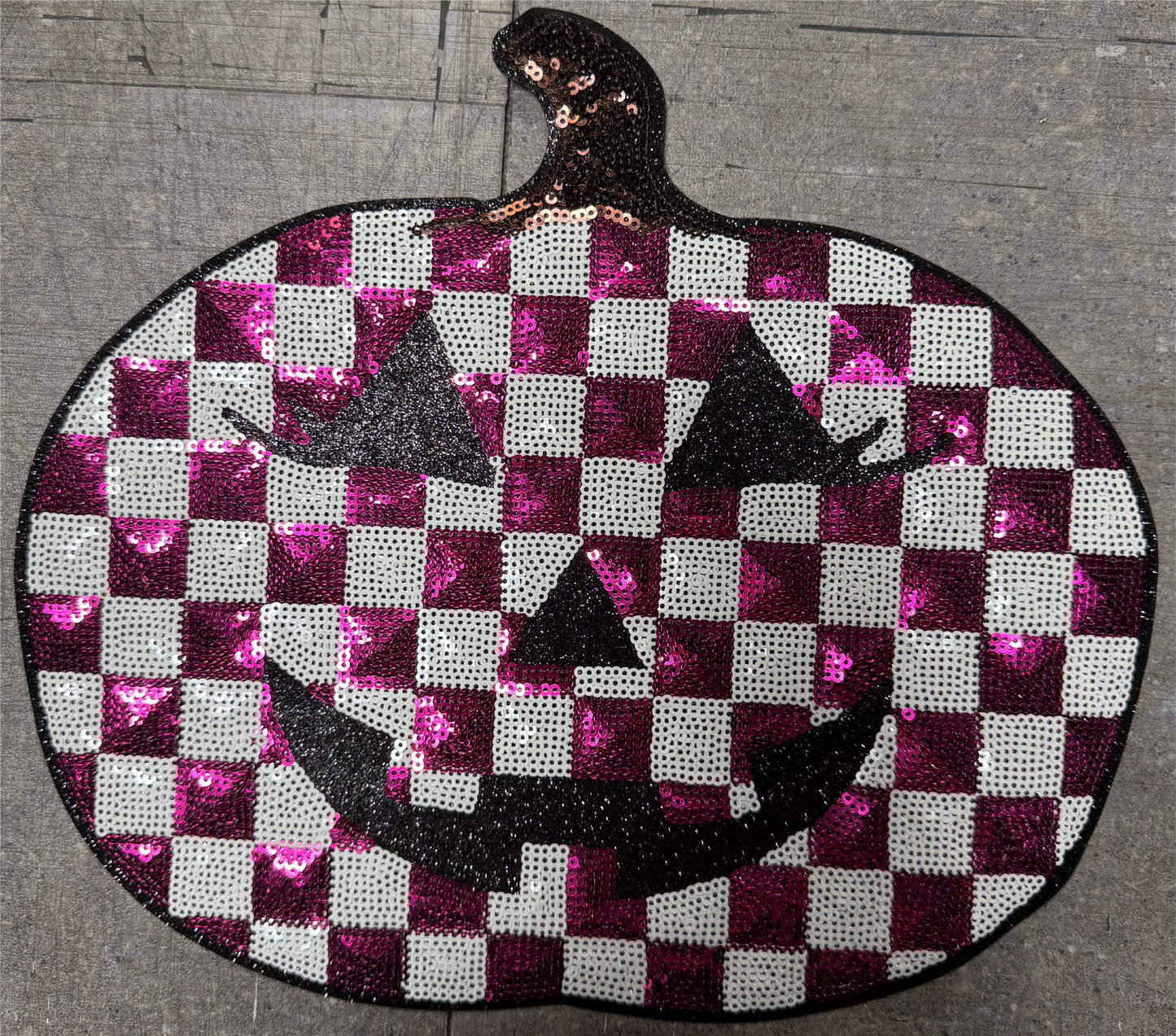 Purple and White Checkered Pumpkin - Chenille/Sequins Iron On Patch
