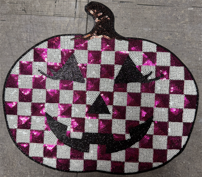 Purple and White Checkered Pumpkin - Chenille/Sequins Iron On Patch