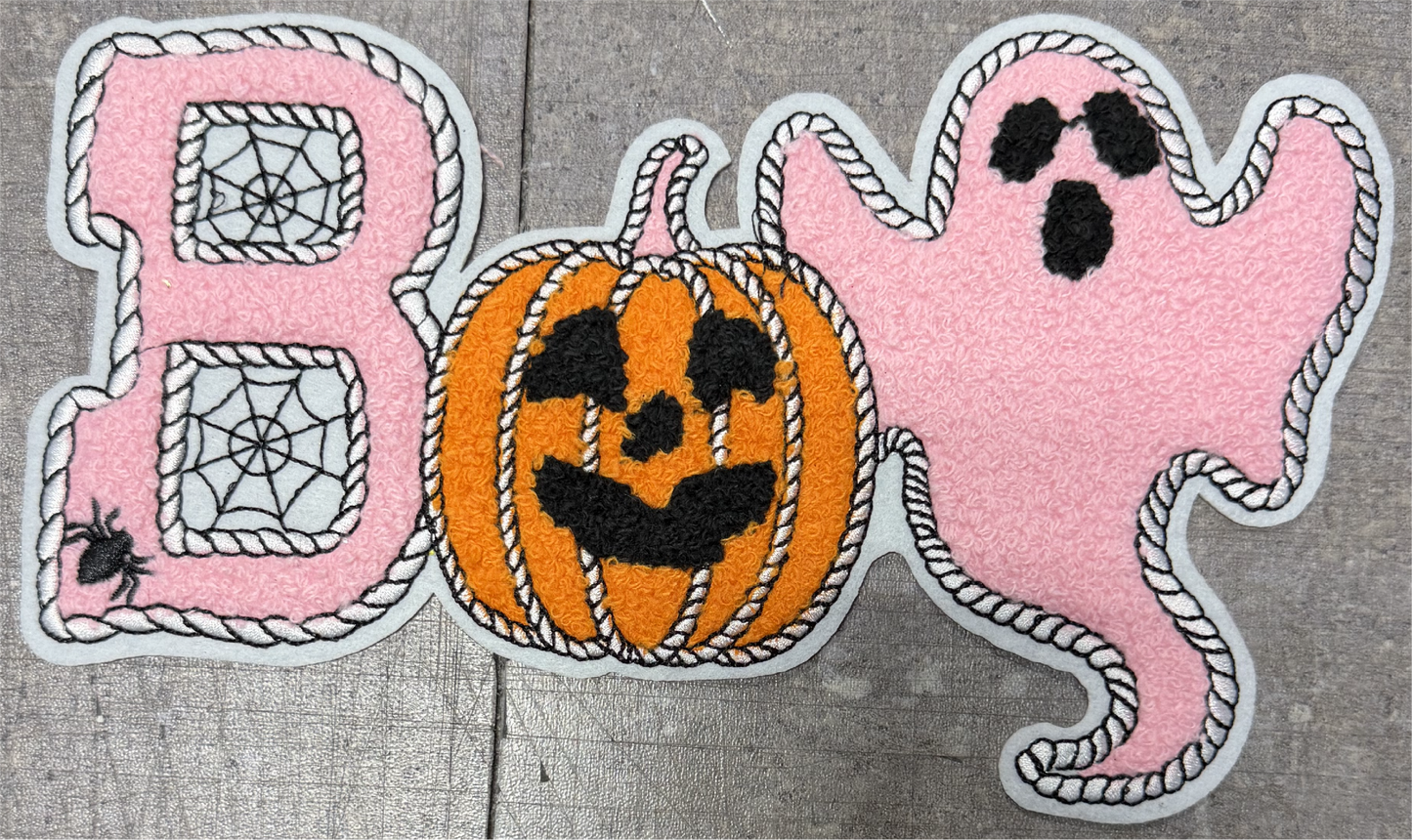 Boo Pink Ghost Pumpkin - Chenille/Sequins Iron On Patch