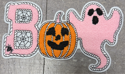 Boo Pink Ghost Pumpkin - Chenille/Sequins Iron On Patch