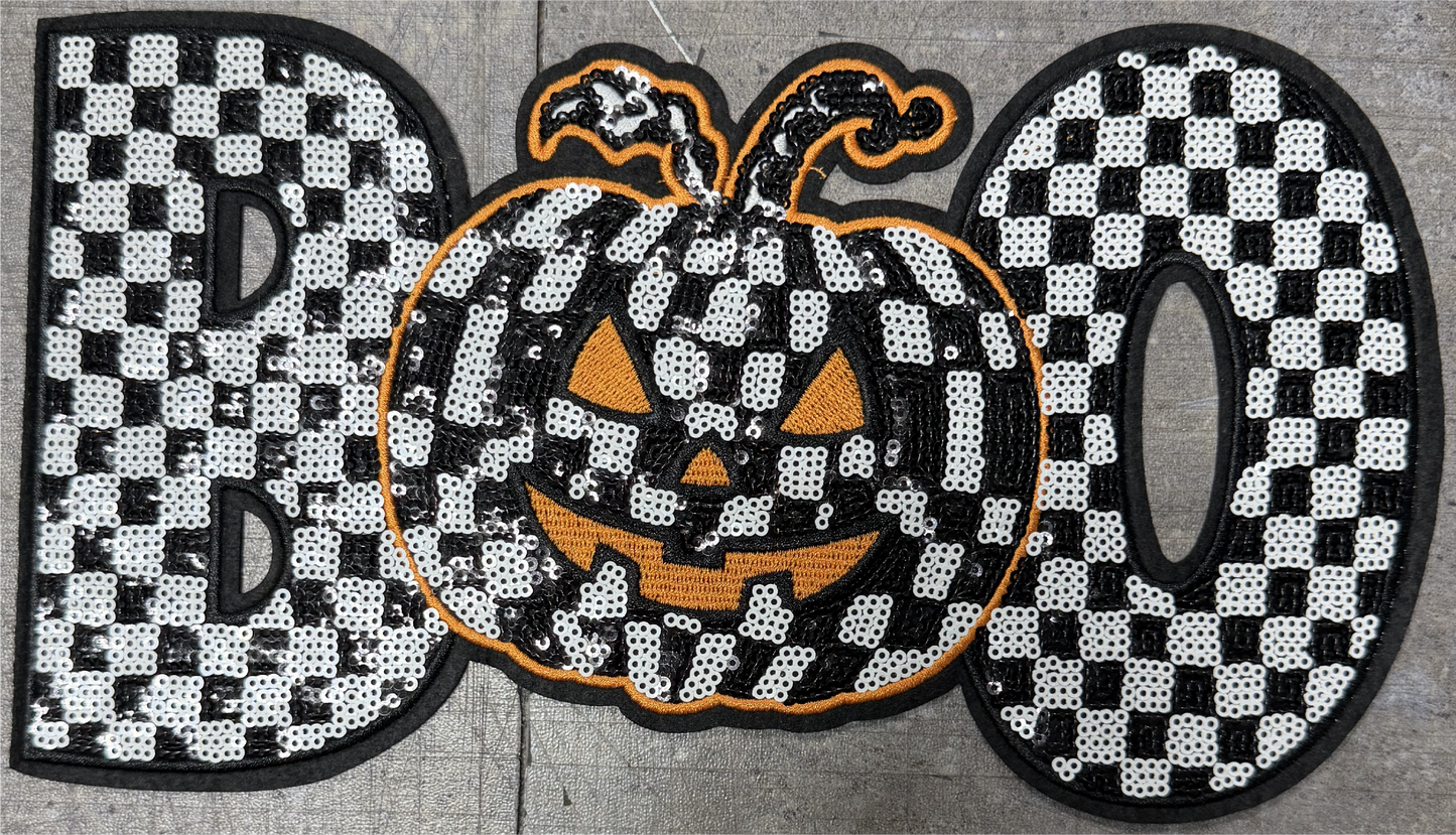 Boo with Pumpkin for O  - Chenille/Sequins Iron On Patch