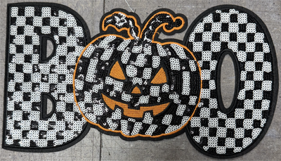 Boo with Pumpkin for O  - Chenille/Sequins Iron On Patch