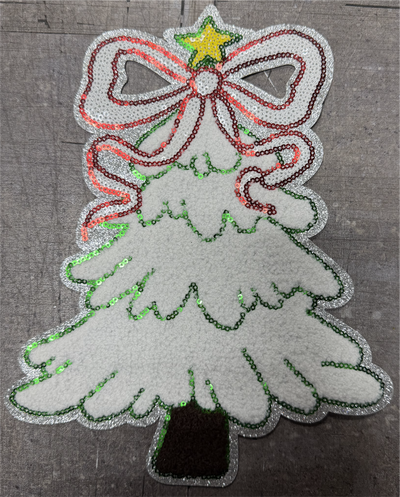 White and Green Christmas Trees - Chenille/Sequins Iron On Patch