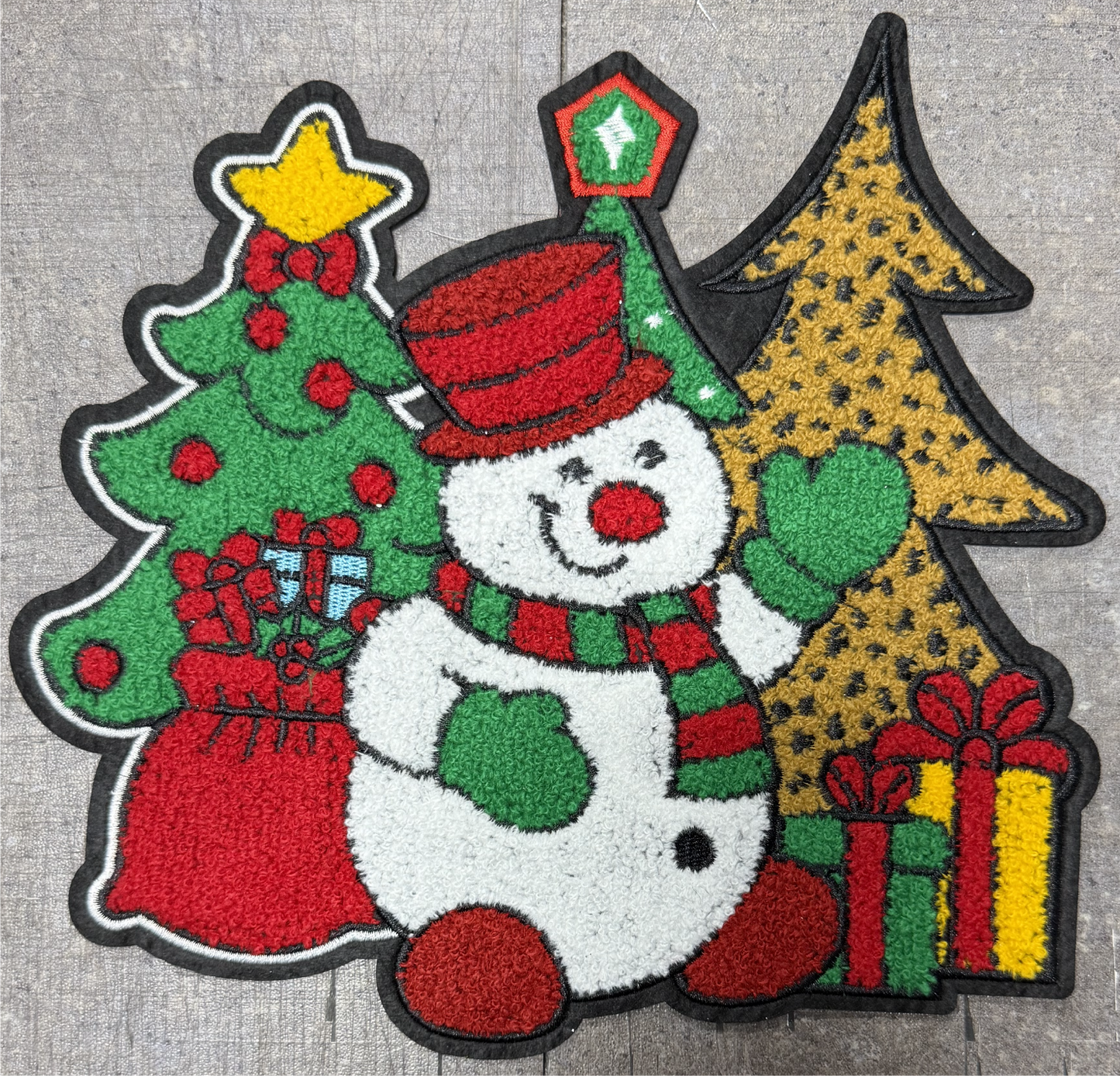 Three Christmas Trees with Snowman - Chenille/Sequins Iron On Patch
