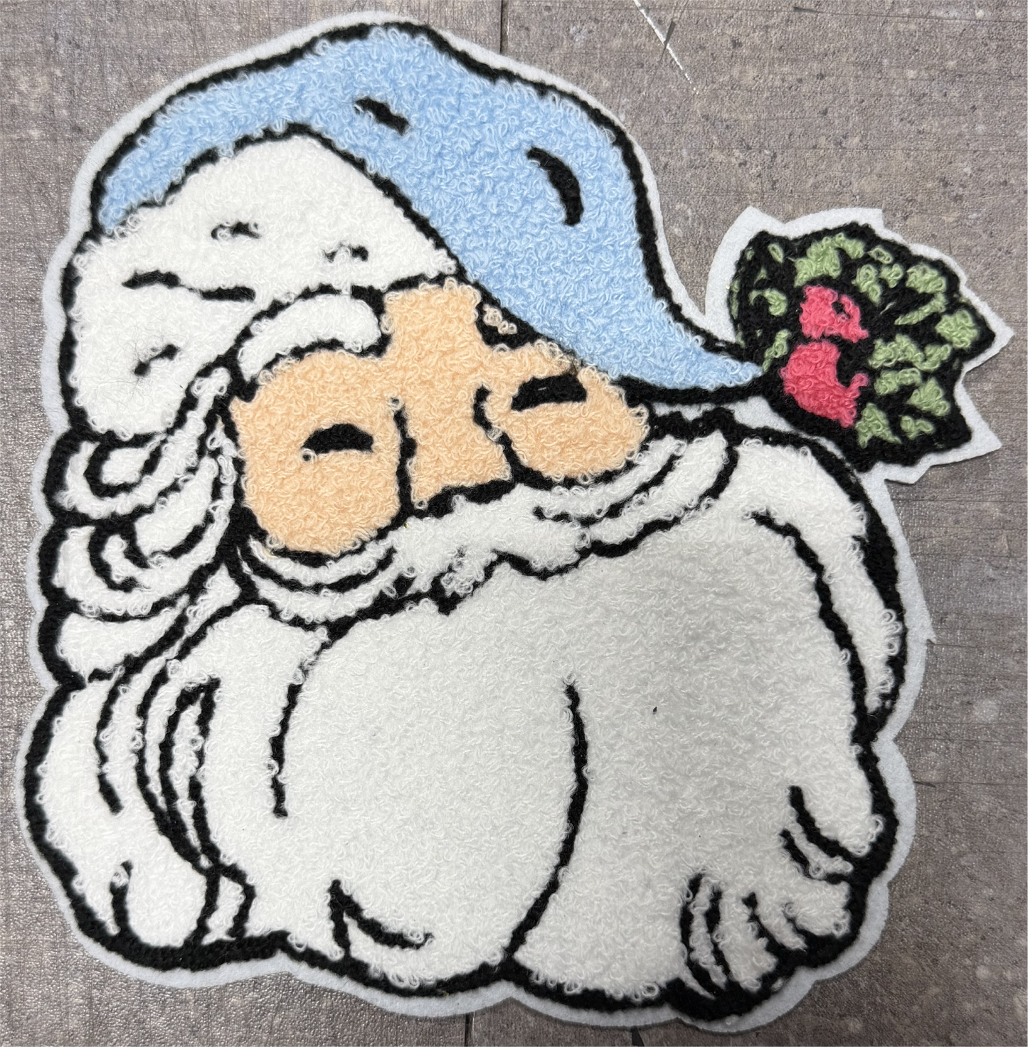 Blue Christmas Santa - Chenille/Sequins Iron On Patch
