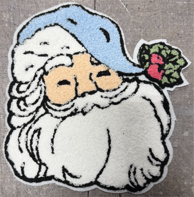 Blue Christmas Santa - Chenille/Sequins Iron On Patch