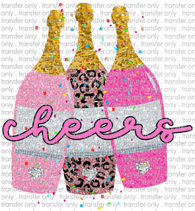 NYE 33 Cheers Pink Champagne Faux Glitter