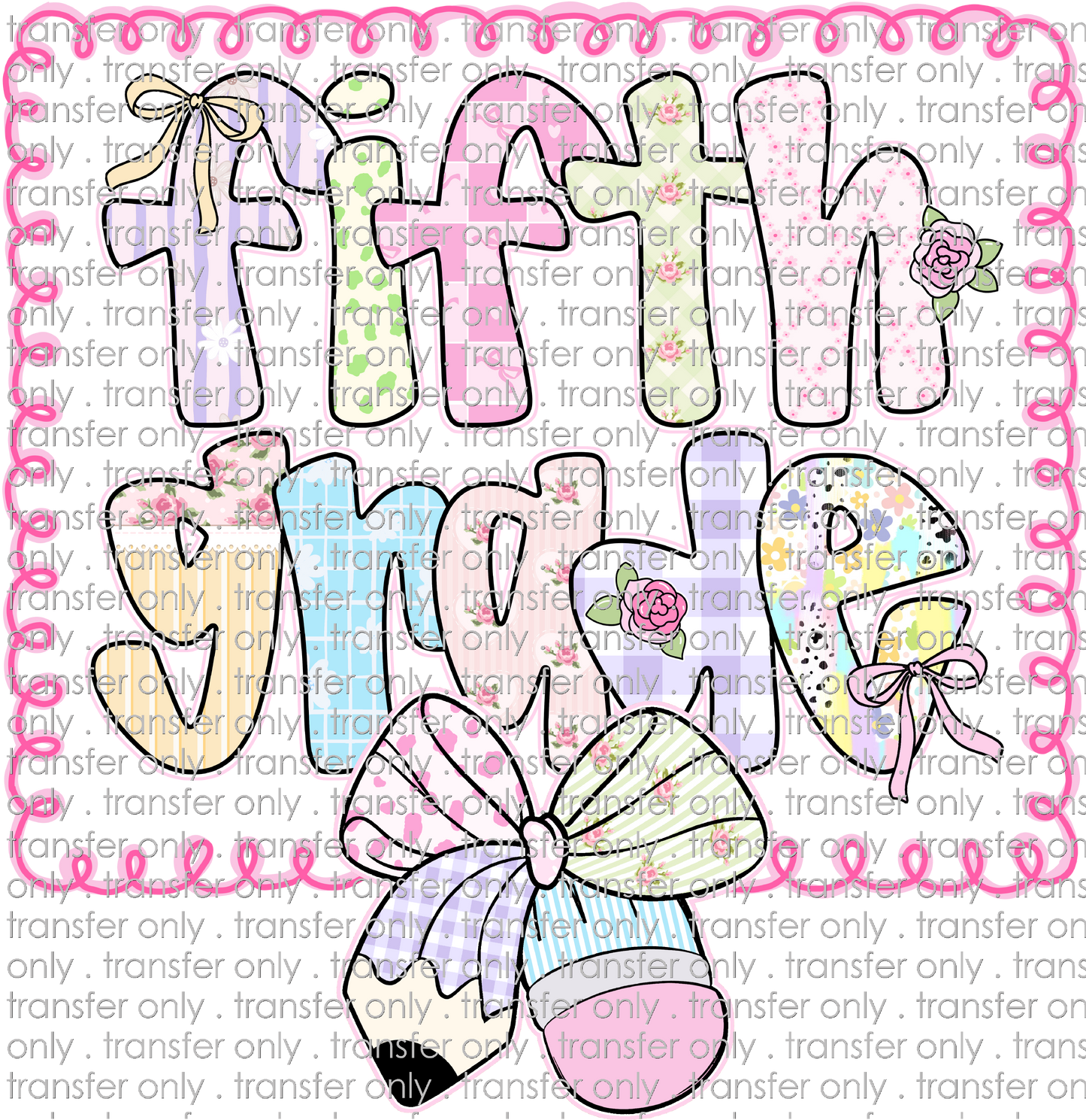 SCH 2095 Fifth Grade Pink Swirl with Pattern Bow