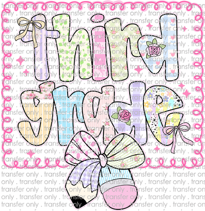 SCH 2167 Third Grade Pink Swirl with Pattern Bow