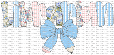 SCH 2272 Librarian Blue and Pink With Pencil Bow