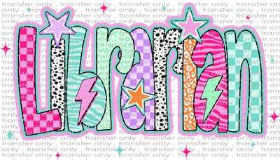 SCH 2273 Librarian Doodle Stars Dalmatian Pink Purple Orange Teal