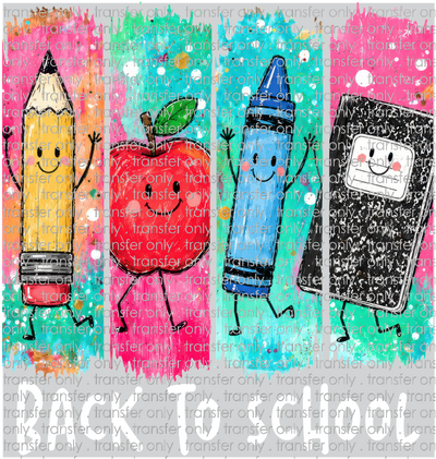 SCH 2345 Pencil, Crayon, Apple, Notebook Back to School White