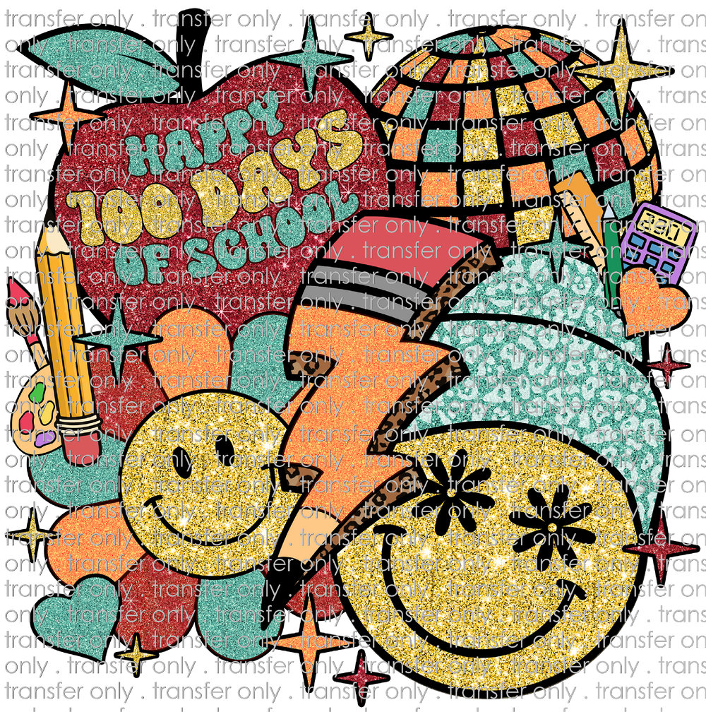 SCH 860 Happy 100 Days of School Retro Faux Glitter
