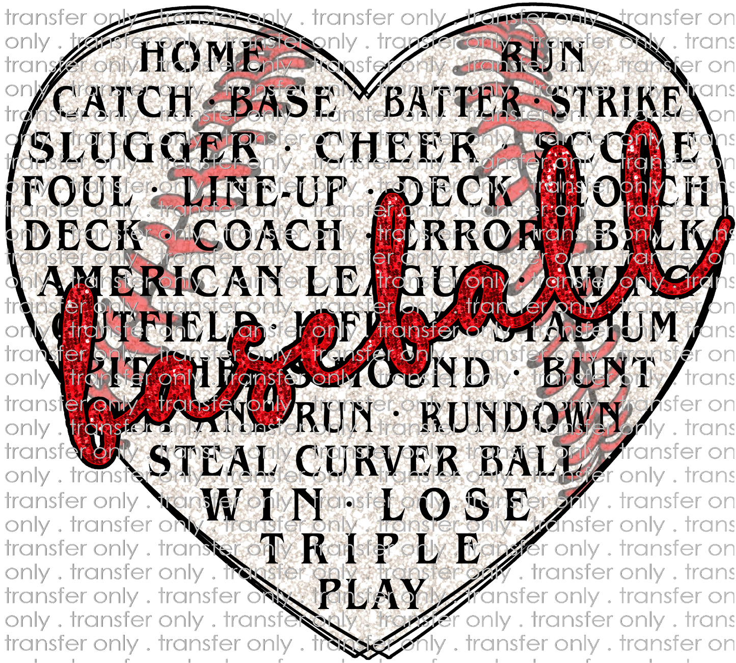 SPT 490 Baseball Heart Faux Glitter