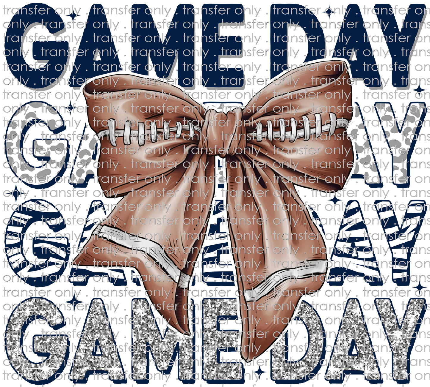 SPT 637 Game Day Navy and Silver Blue Stripe with Football Bow