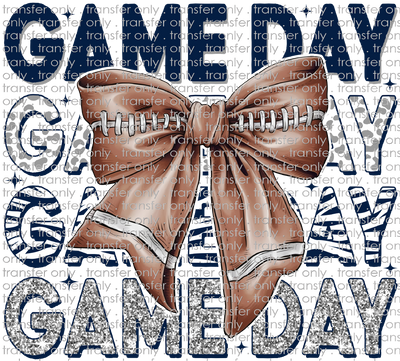 SPT 637 Game Day Navy and Silver Blue Stripe with Football Bow
