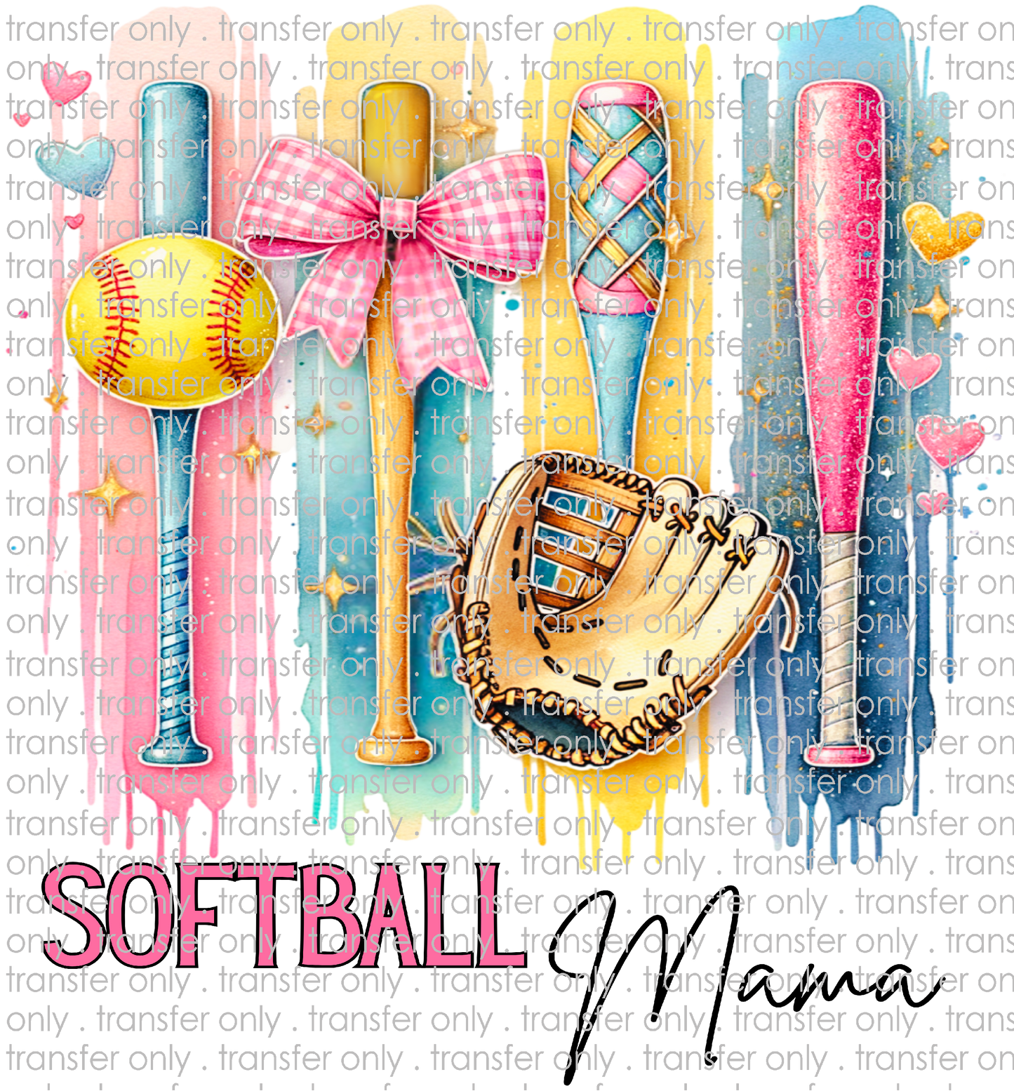 SPT 673 Softball Mama Watercolor with Bats