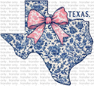 TX 157 Blue Toile Texas Pink Bow