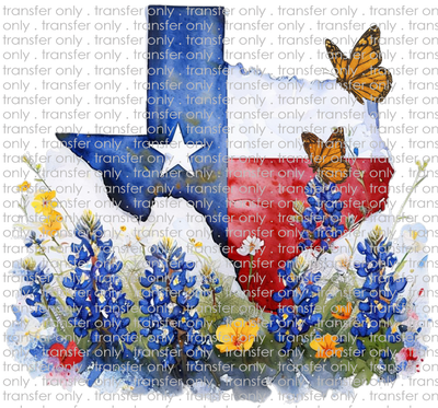 TX 179 State of Texas Flag, Butterflies and Blue Bonnets