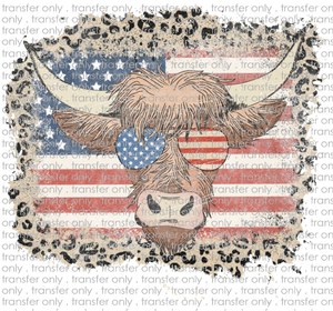 USA 194 Highland Cow with Flag Pocket and Back