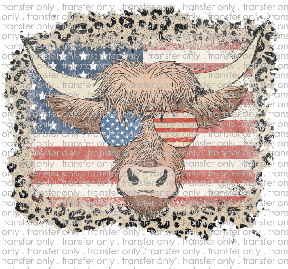USA 194 Highland Cow with Flag Pocket and Back
