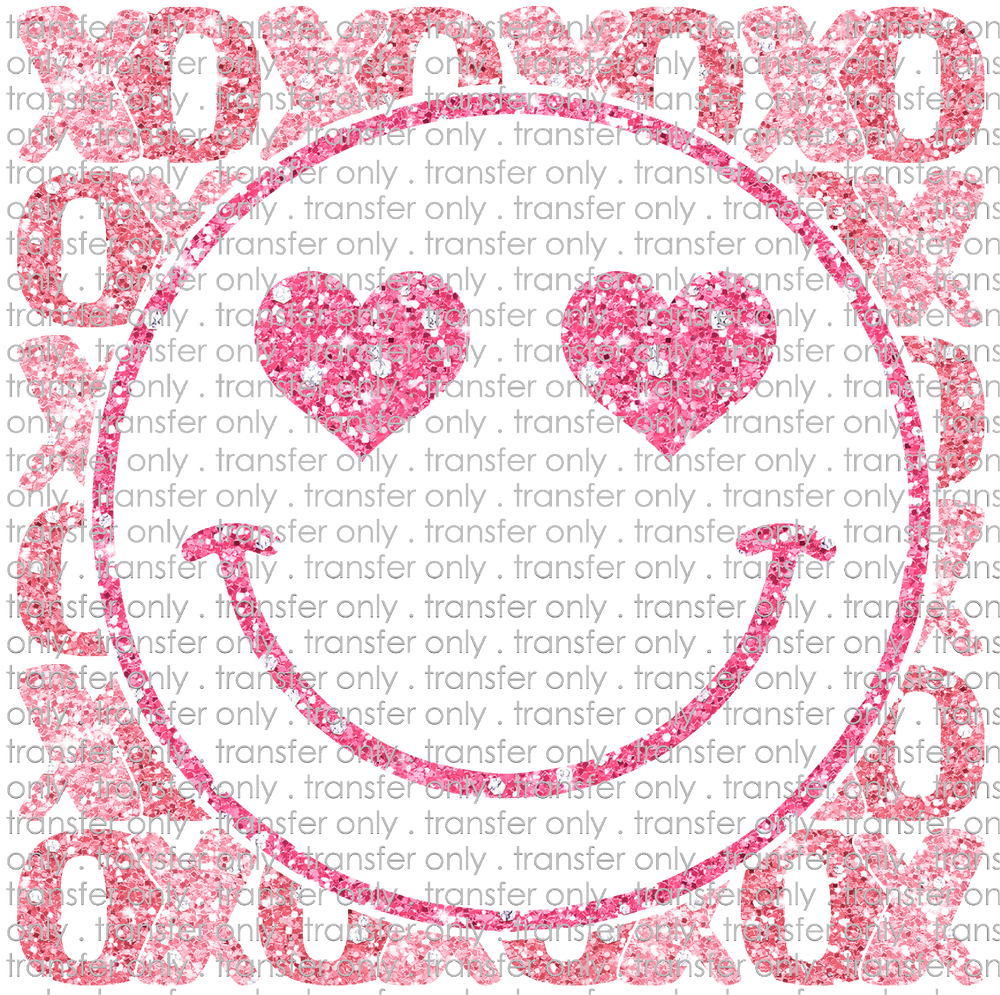 VAL 398 XOXO Smiley Face Pink Faux Glitter