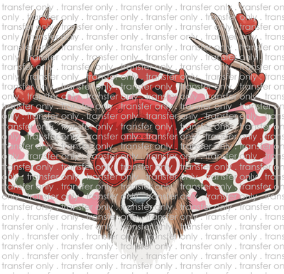VAL 464 Pink Camo Deer with Hat and Heart Glasses