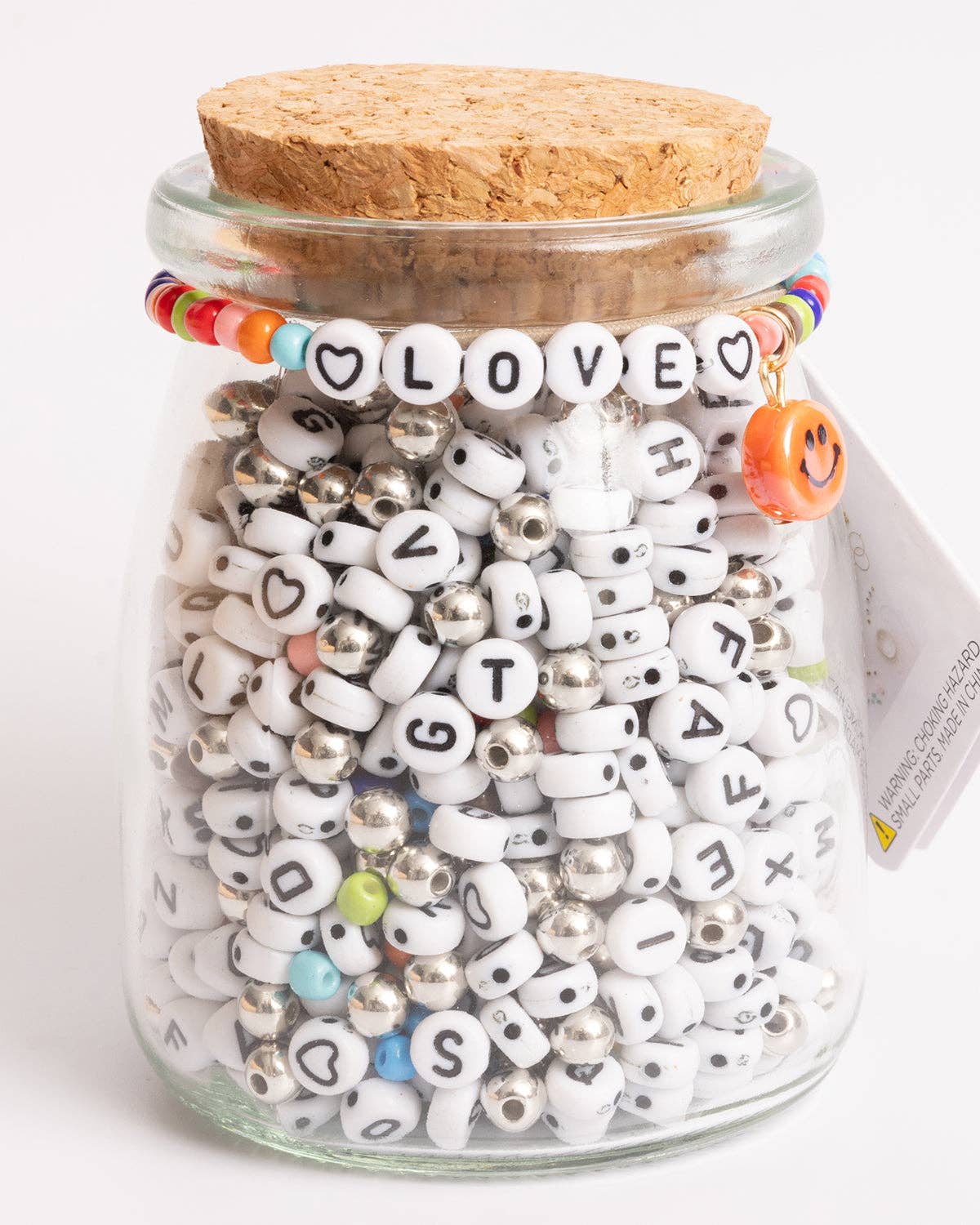 LOVE Beaded Word Bracelet Round Letter DIY Bead Jar with Ceramic Happy Face Charm