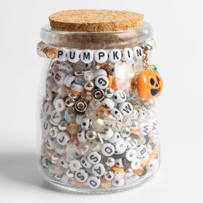 Pumpkin Halloween Letter Bead Jar with Jack-o'-lantern Charm DIY Jewelry Kit